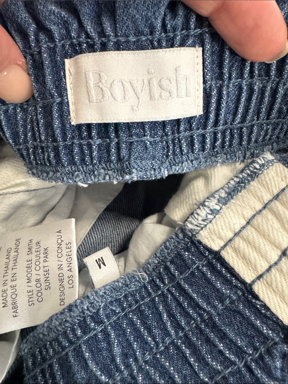 Boyish Track Pants Denim White Stripe Pull Away Snap Size Medium - Picture 7 of 9